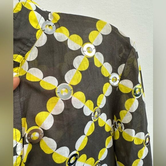 Tory Burch Geometric Multi-color sequined Blouse Long Sleeve Scoop Neck Size 10 - Picture 7 of 11